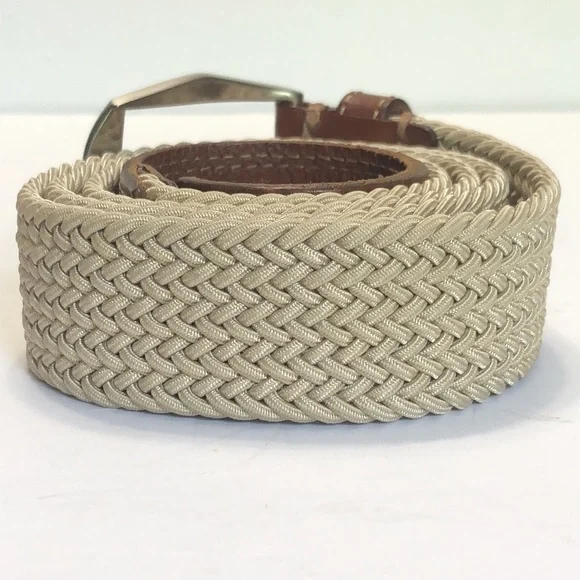 Tan Brown Stretch Woven & Leather Buckle Belt size 40 - Picture 4 of 12
